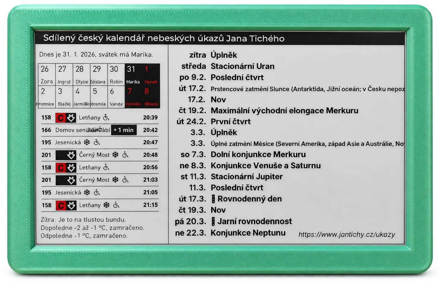 E-paper se zobrazeným kalendářem