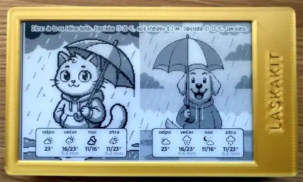 Počasí s pejskem a kočičkou na e-paperu